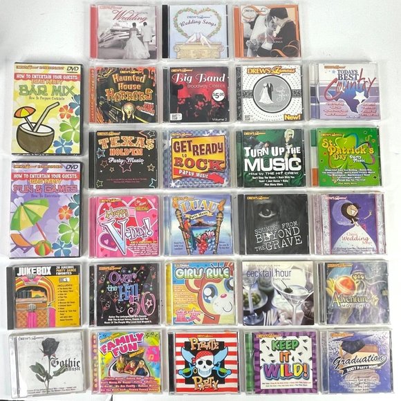 Drews Famous Party Wedding Country Holiday Luau Grad 28 CD DVD Lot + Huge Bonus - Picture 1 of 14